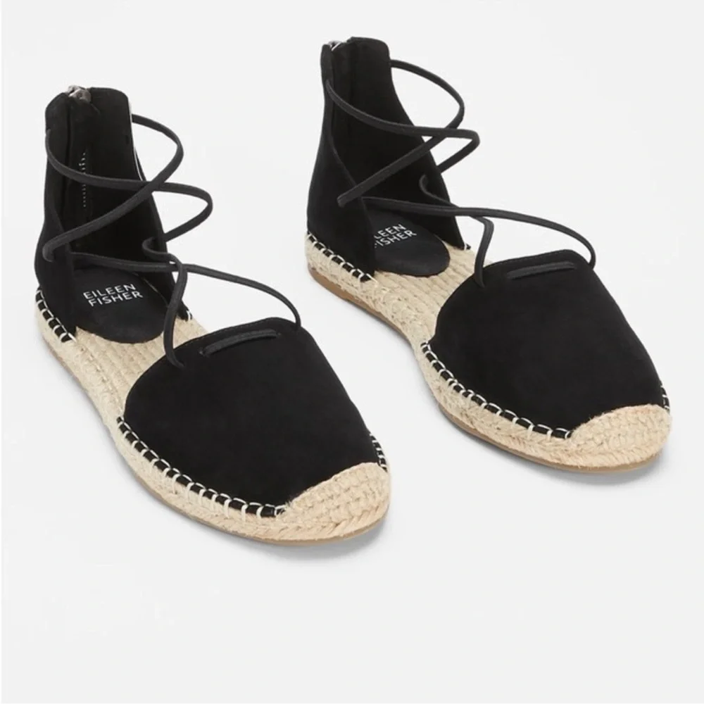 New Eileen Fisher Lace Leather Espadrille Size 6